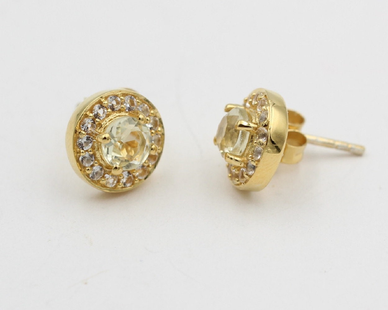 Edler 1,4 Carat Lemonquarz Weißopas Ohrstecker 925 Silber Edelstein Schmuck