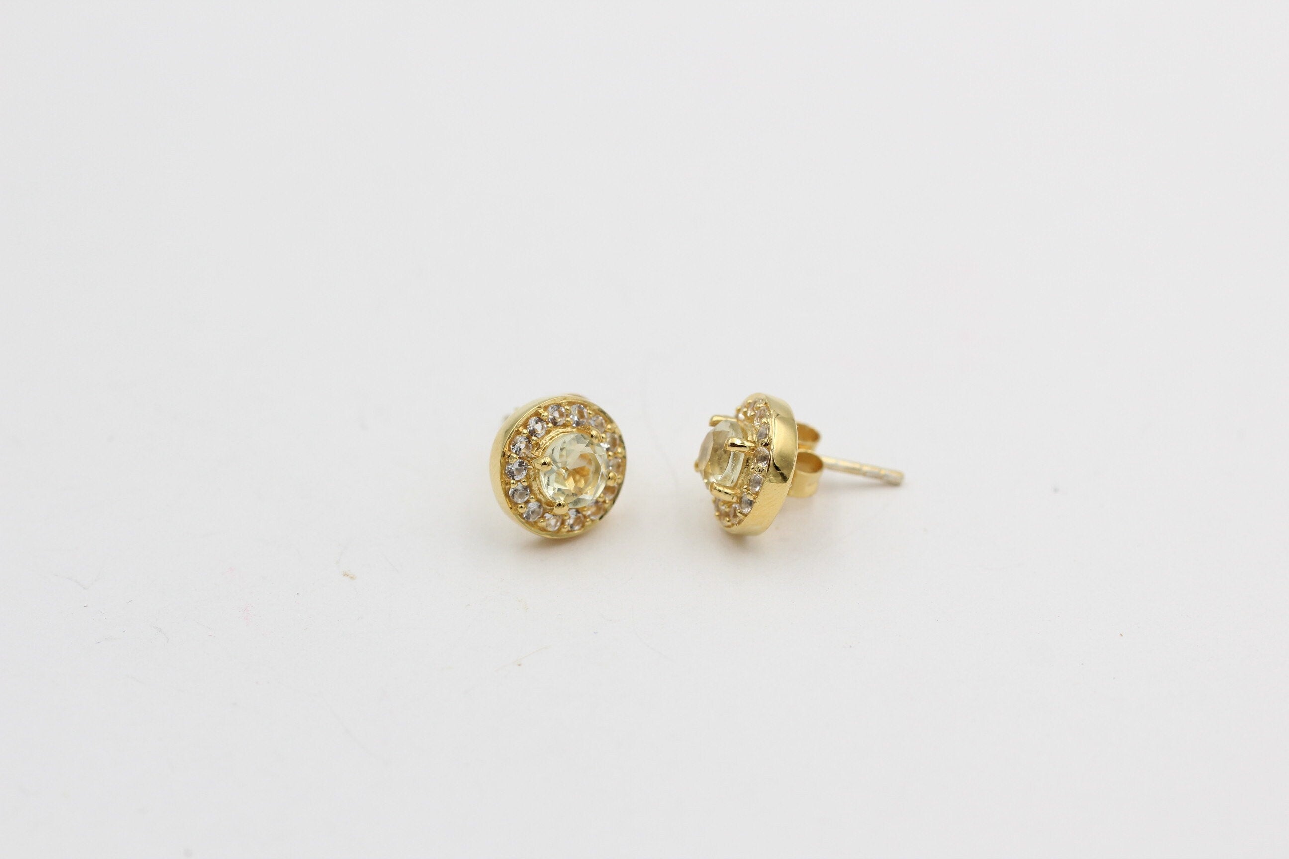 Edler 1,4 Carat Lemonquarz Weißopas Ohrstecker 925 Silber Edelstein Schmuck