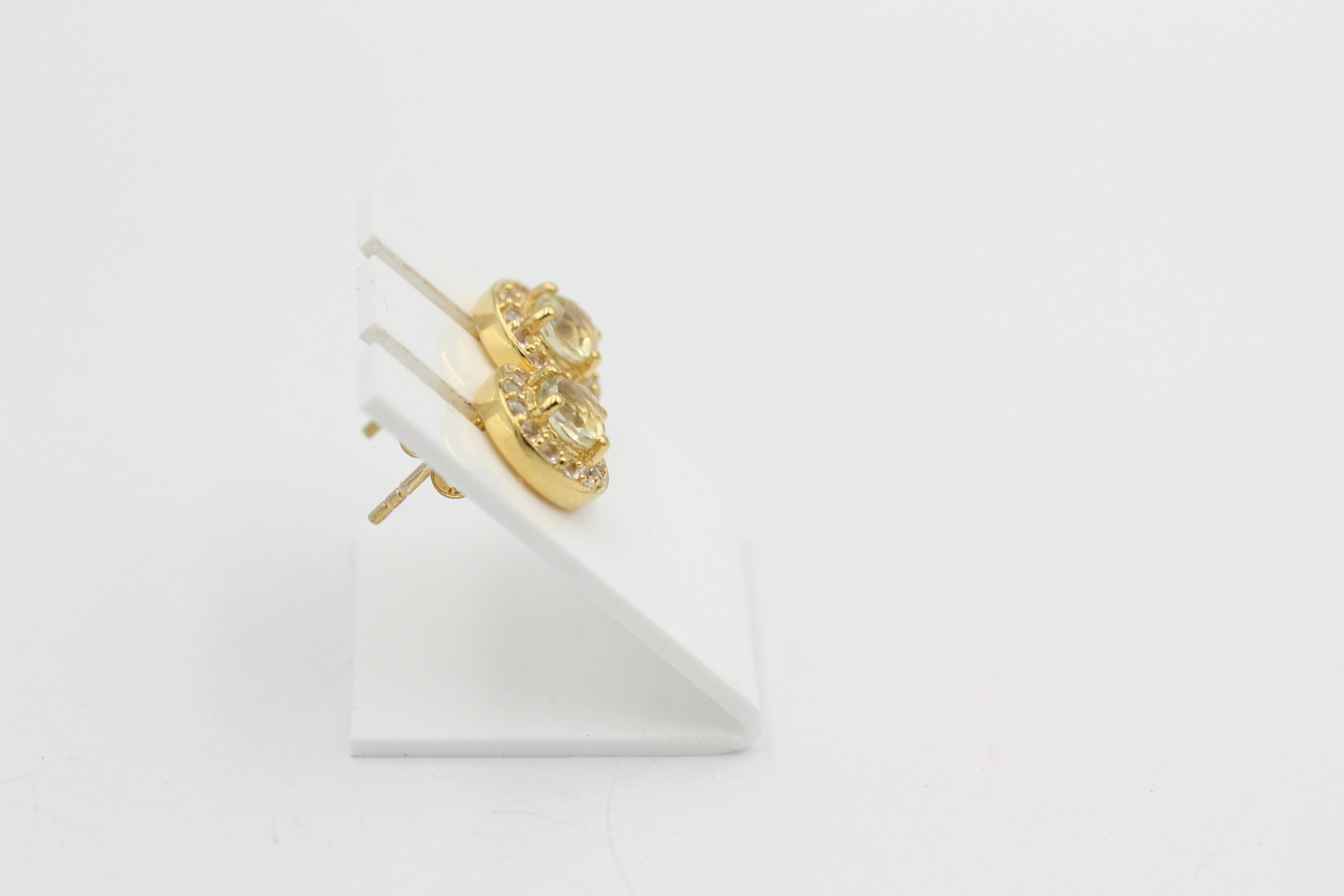 Edler 1,4 Carat Lemonquarz Weißopas Ohrstecker 925 Silber Edelstein Schmuck