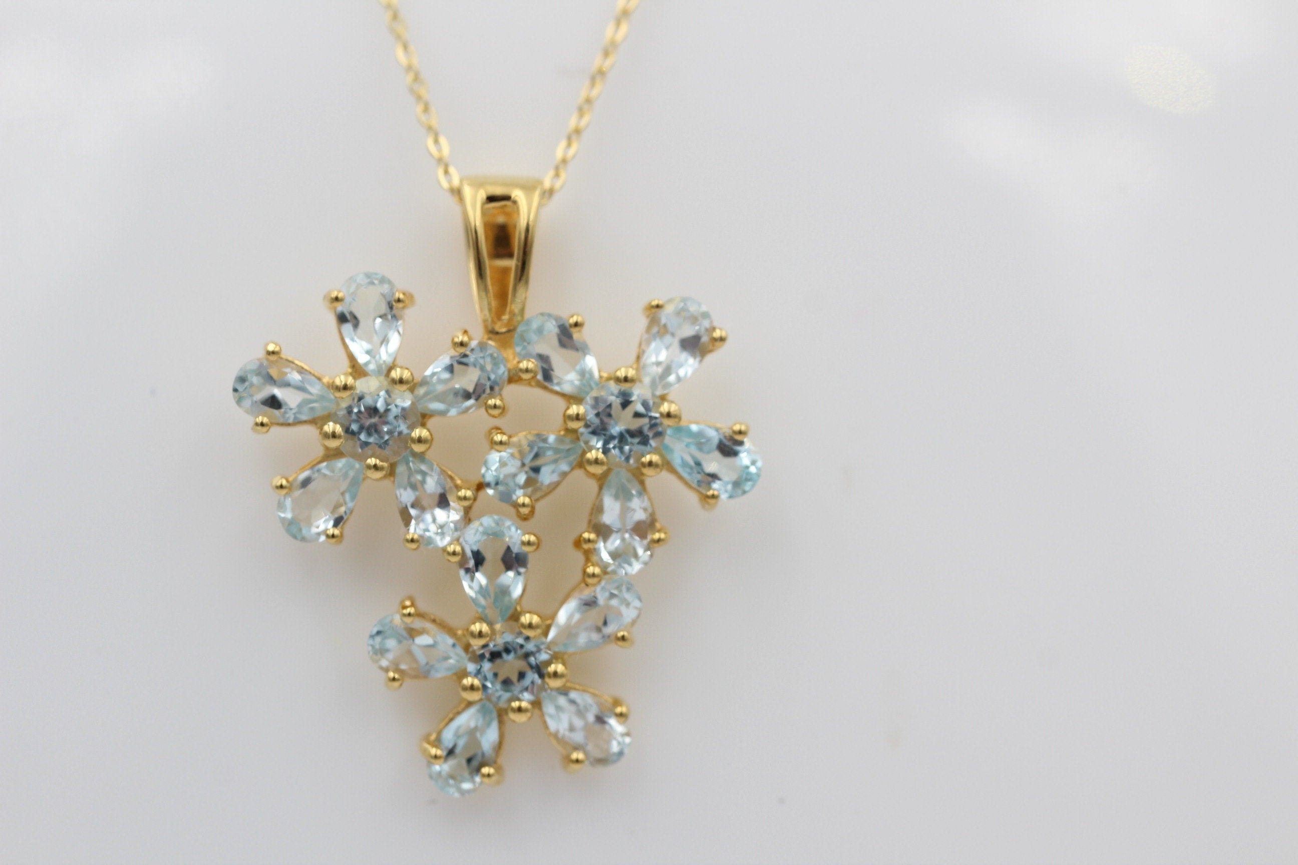 Edler 4,2 Carat Blautopas Anhänger 925 Silber Collier Kette bellblauer Topas