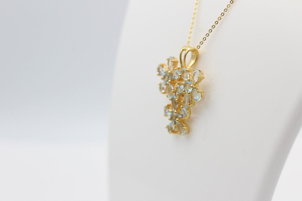 Edler 4,2 Carat Blautopas Anhänger 925 Silber Collier Kette bellblauer Topas