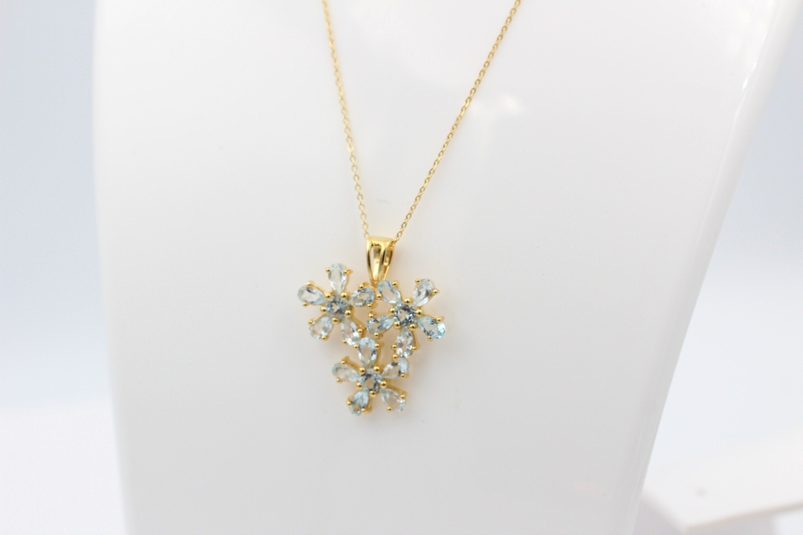 Edler 4,2 Carat Blautopas Anhänger 925 Silber Collier Kette bellblauer Topas