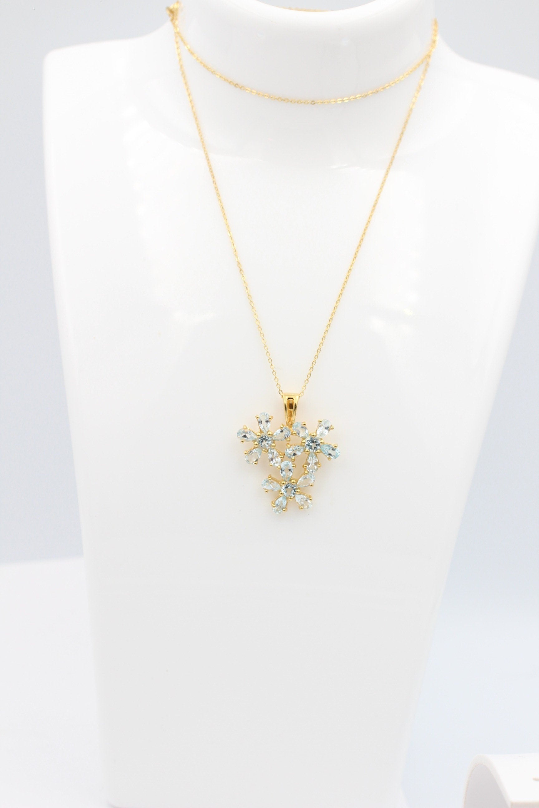 Edler 4,2 Carat Blautopas Anhänger 925 Silber Collier Kette bellblauer Topas