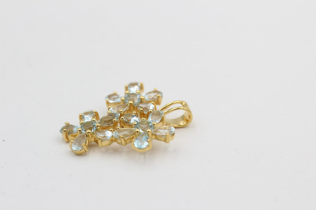 Edler 4,2 Carat Blautopas Anhänger 925 Silber Collier Kette bellblauer Topas