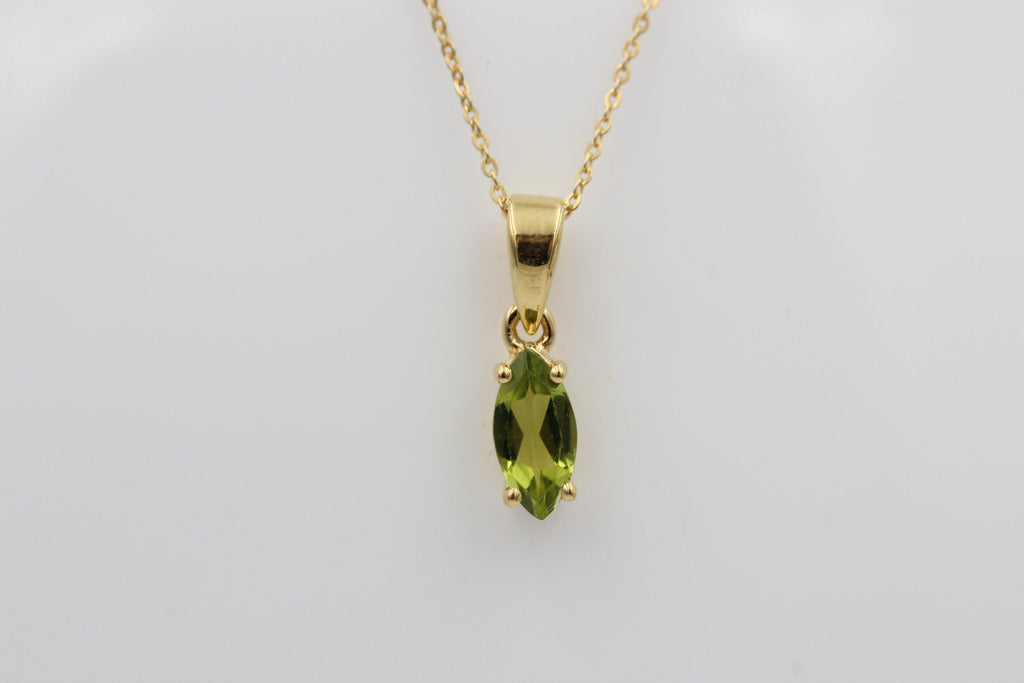 1,1 Carat Peridot Anhänger Marquiseschliff 925 Silber Collier Kette vergoldet