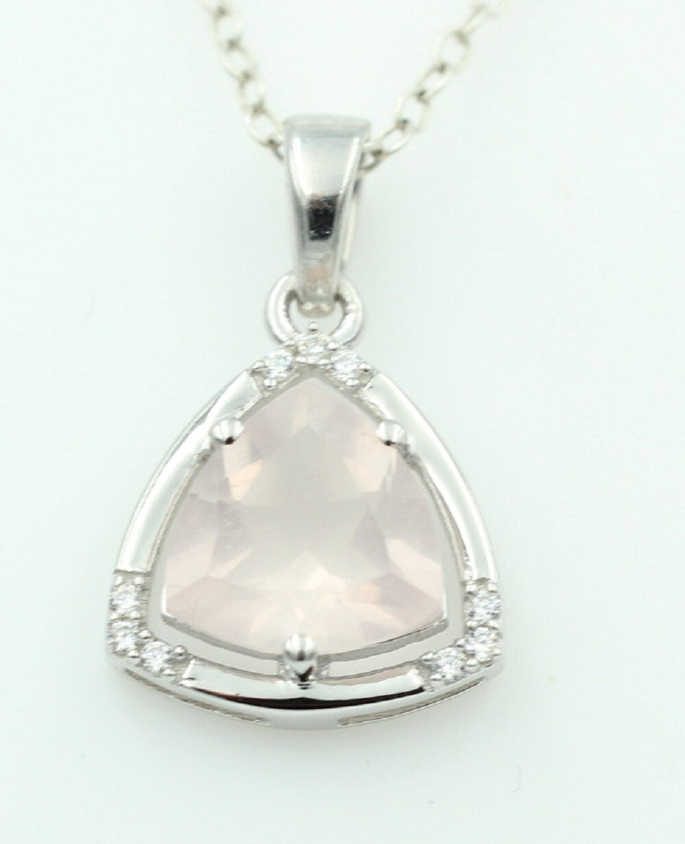 2,27 Carat Rosenquarz Anhänger mit Zirkonia 925 Silber Rosenquarz