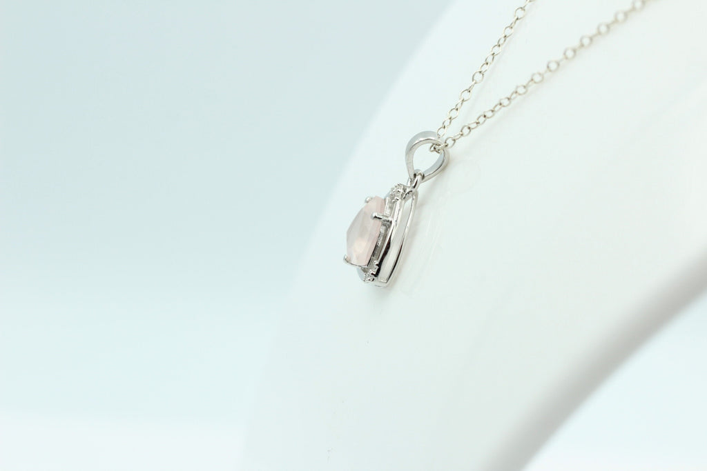 2,27 Carat Rosenquarz Anhänger mit Zirkonia 925 Silber Rosenquarz