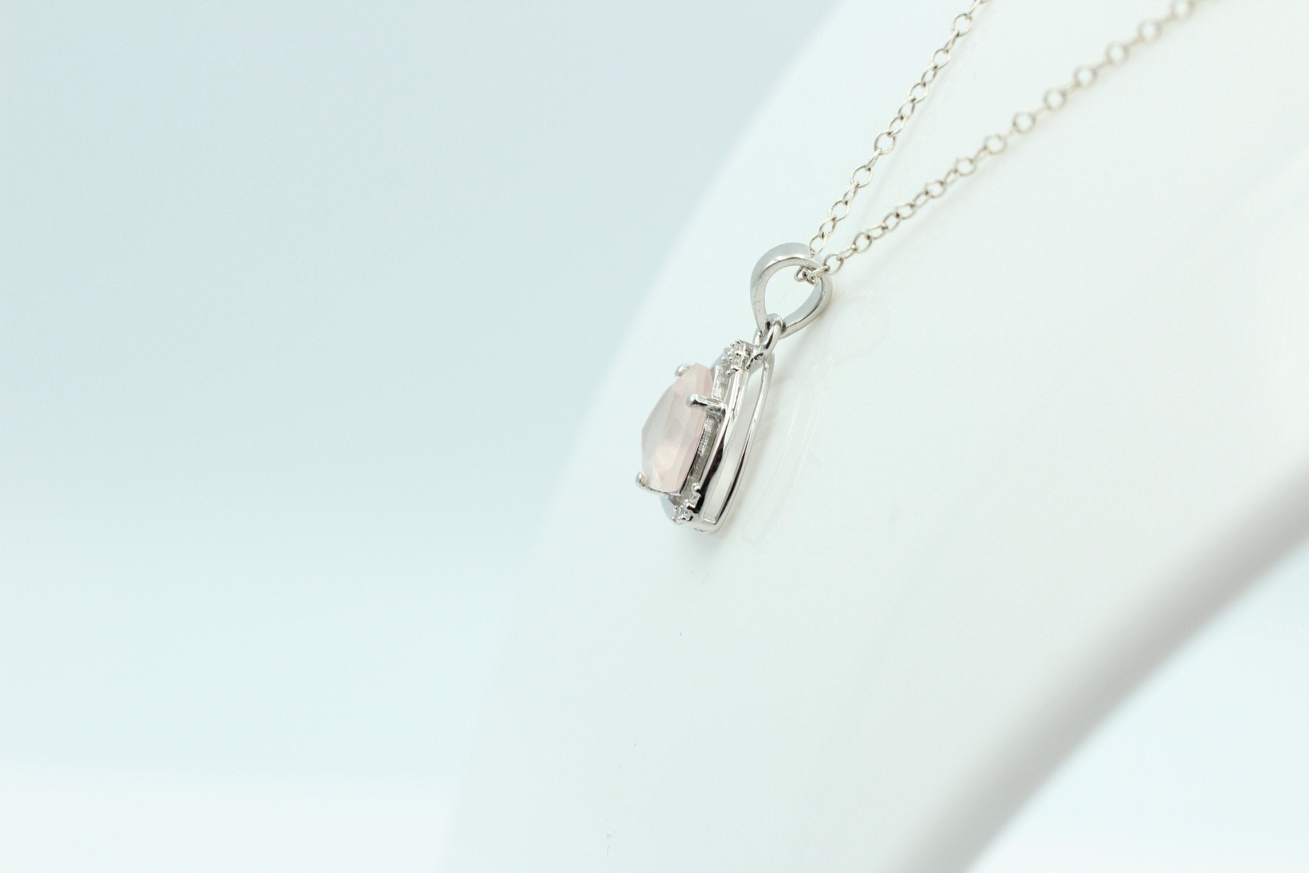 2,27 Carat Rosenquarz Anhänger mit Zirkonia 925 Silber Rosenquarz