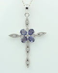 1,6 Carat Iolith Kreuz Anhänger 925 Silber Collier Kette Wassersaphir Luchssaphir