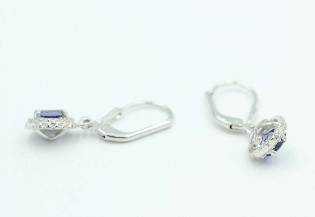 1,3 Carat Iolith Brisur 925 Silber Ohrhänger Wassersaphir Luchssaphir Zirkonia