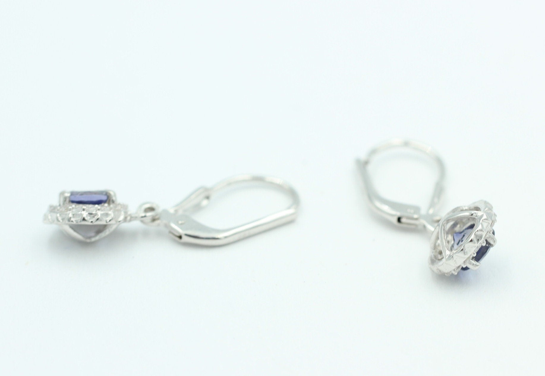 1,3 Carat Iolith Brisur 925 Silber Ohrhänger Wassersaphir Luchssaphir Zirkonia