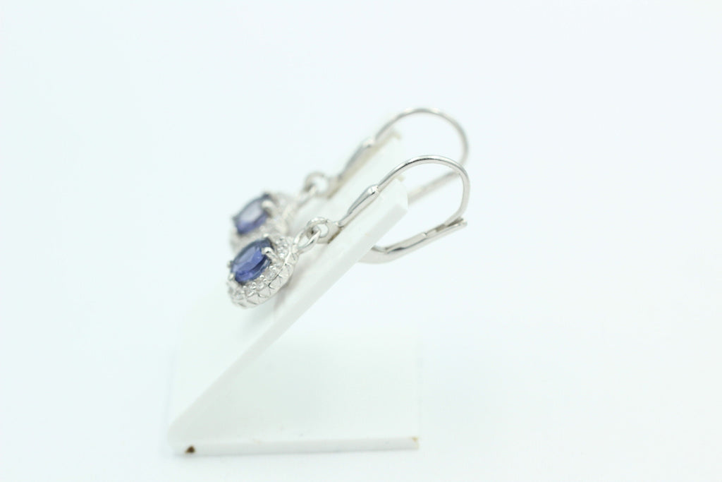 1,3 Carat Iolith Brisur 925 Silber Ohrhänger Wassersaphir Luchssaphir Zirkonia