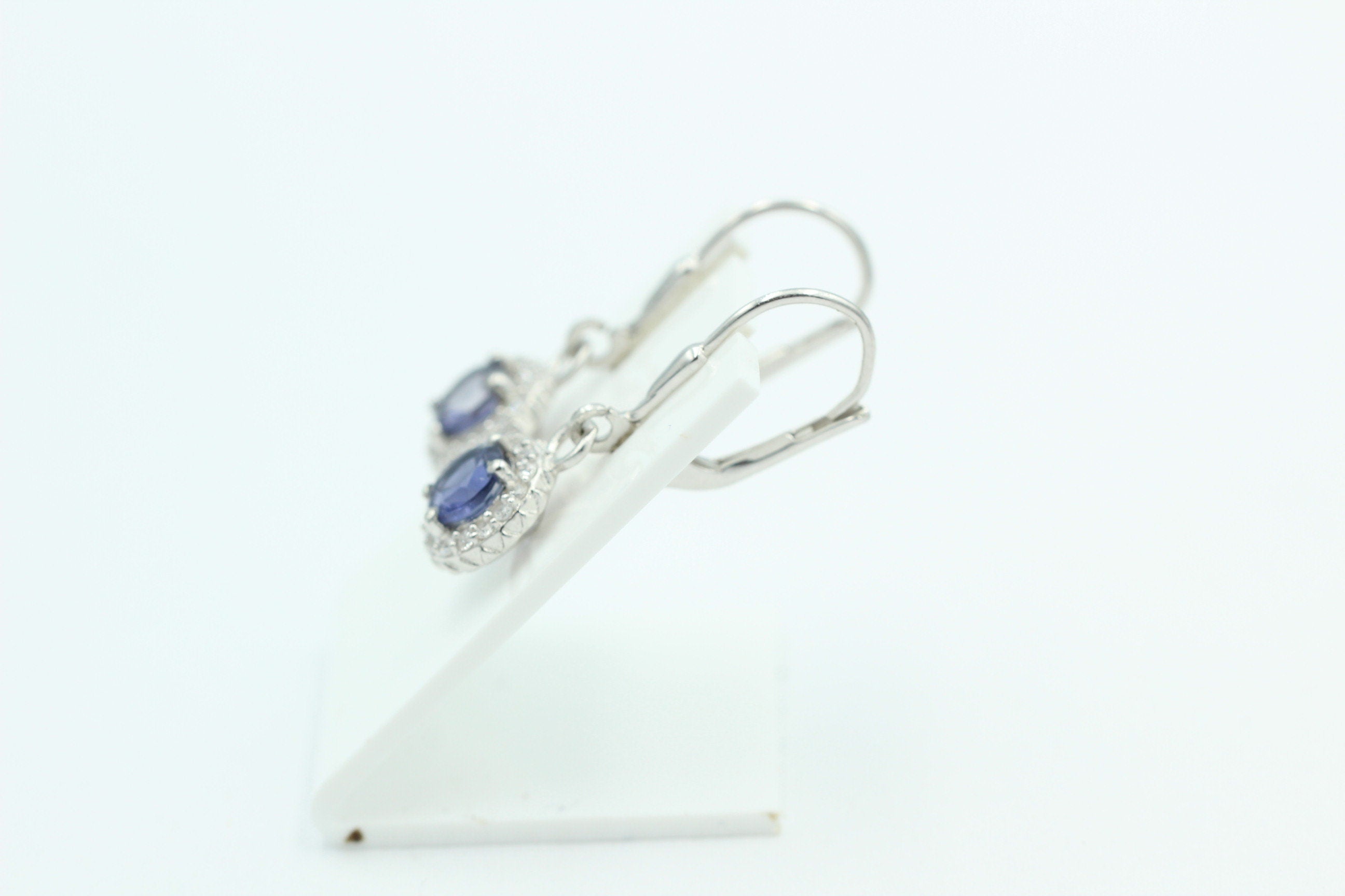 1,3 Carat Iolith Brisur 925 Silber Ohrhänger Wassersaphir Luchssaphir Zirkonia