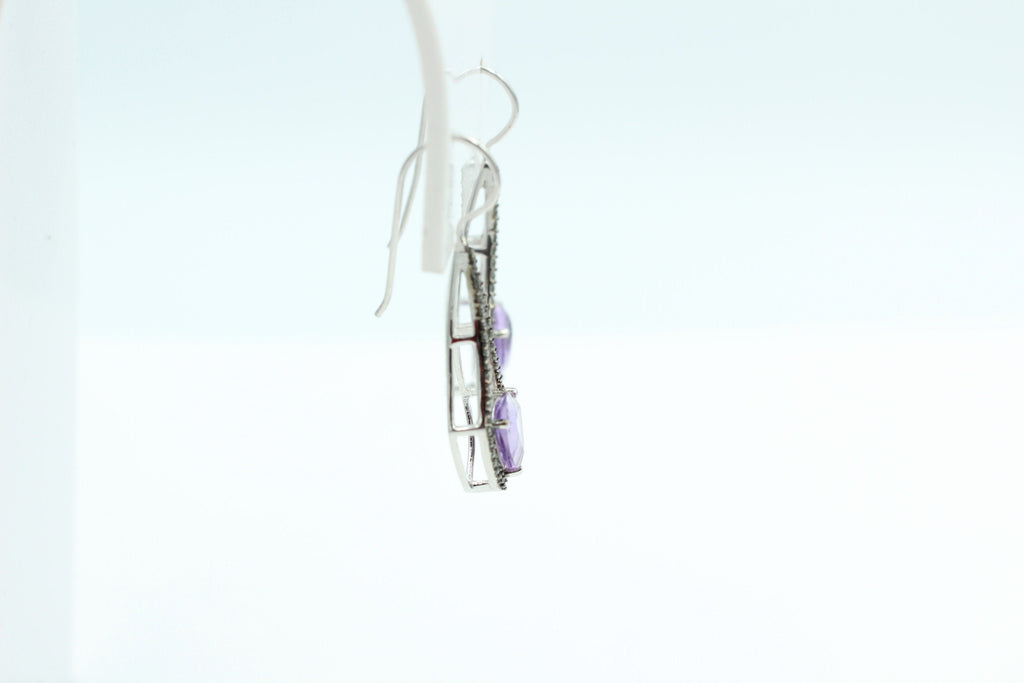 3,0 Carat brasilanischer Amethyst Ohrhaken schwarzem Spinell Ohrhaken 925 Silber