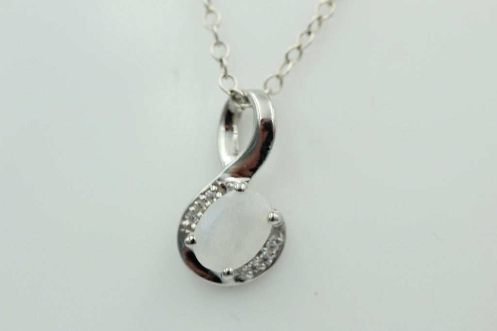 1,12 Carat Regenbogen Mondstein Anhänger 925 Silber Collier Kette mit Zirkonia