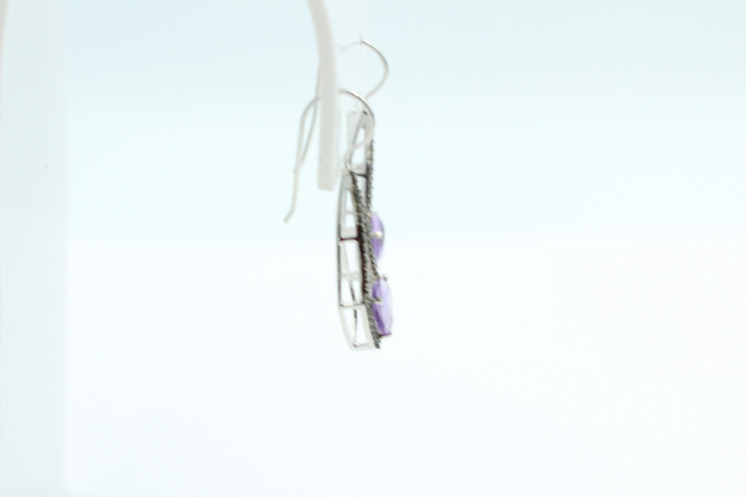 3,0 Carat brasilanischer Amethyst Ohrhaken schwarzem Spinell Ohrhaken 925 Silber
