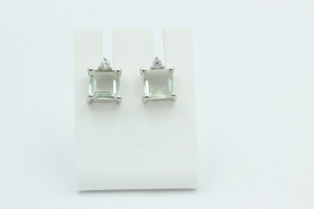 Edle 2,2 Carat Prasiolith Ohrstecker 925 Silber mit Zirkonia Top grüner Amethyst