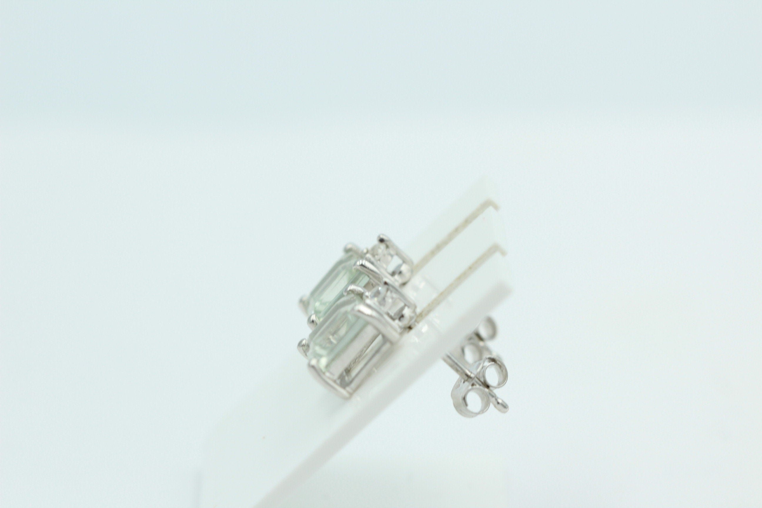 Edle 2,2 Carat Prasiolith Ohrstecker 925 Silber mit Zirkonia Top grüner Amethyst