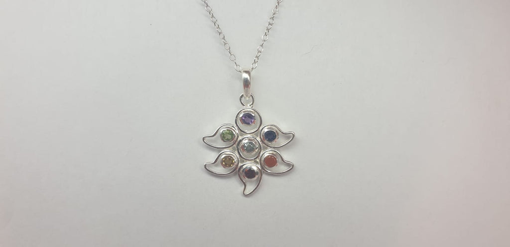 Edler 0,7 Carat Chakra Anhanger Collier Kette 925 Silber 7 Edelsteine Top