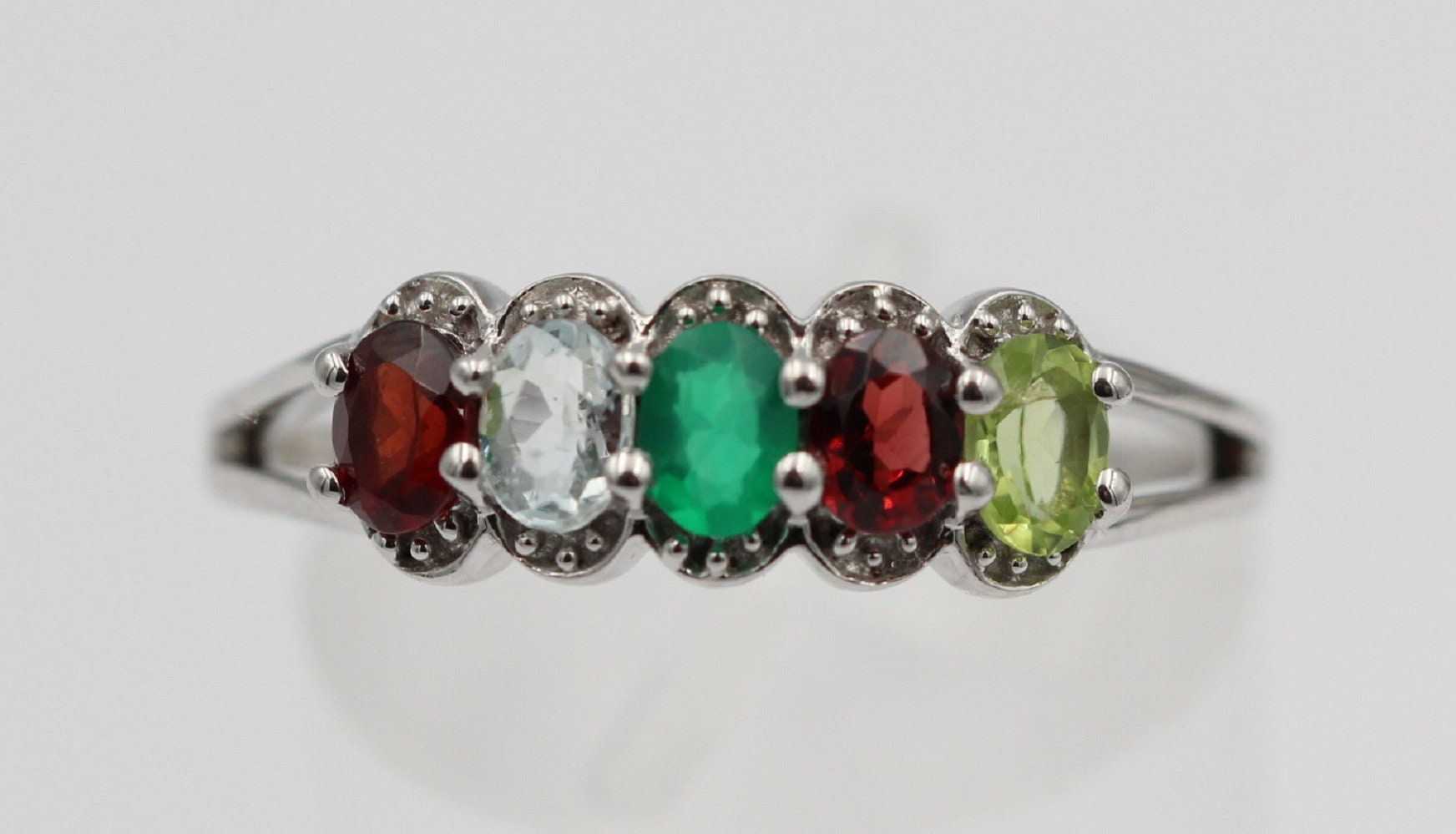 1  Carat Edesltein Ring 925 Silber Onyx Granat Blautopas Peridot 6 / 16,5 / 51,9