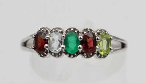 1  Carat Edesltein Ring 925 Silber Onyx Granat Blautopas Peridot 6 / 16,5 / 51,9