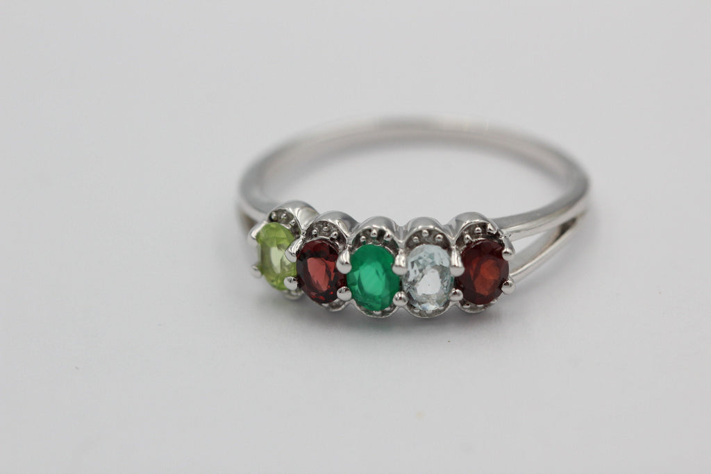 1  Carat Edesltein Ring 925 Silber Onyx Granat Blautopas Peridot 6 / 16,5 / 51,9