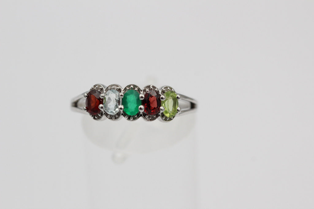 1  Carat Edesltein Ring 925 Silber Onyx Granat Blautopas Peridot 6 / 16,5 / 51,9