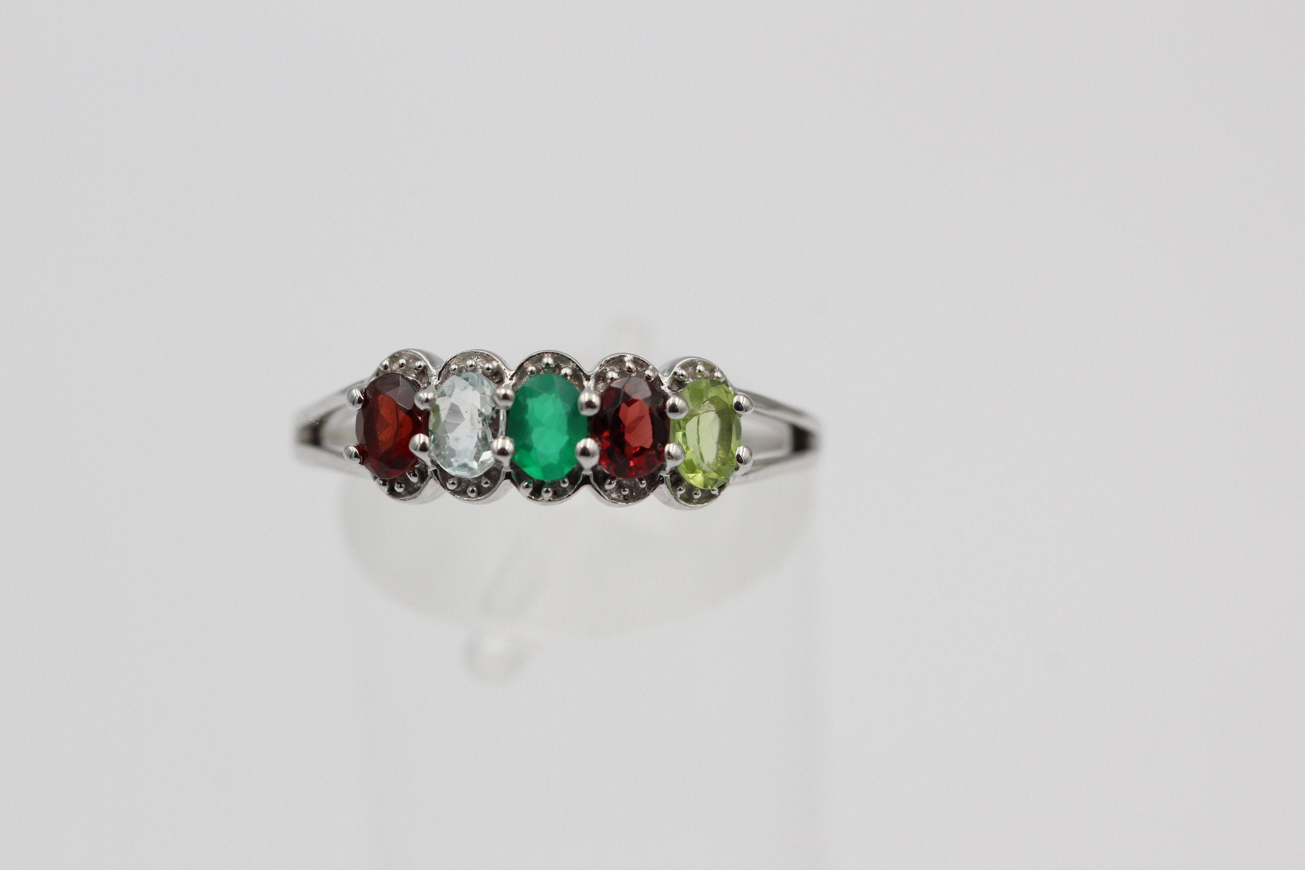 1  Carat Edesltein Ring 925 Silber Onyx Granat Blautopas Peridot 6 / 16,5 / 51,9