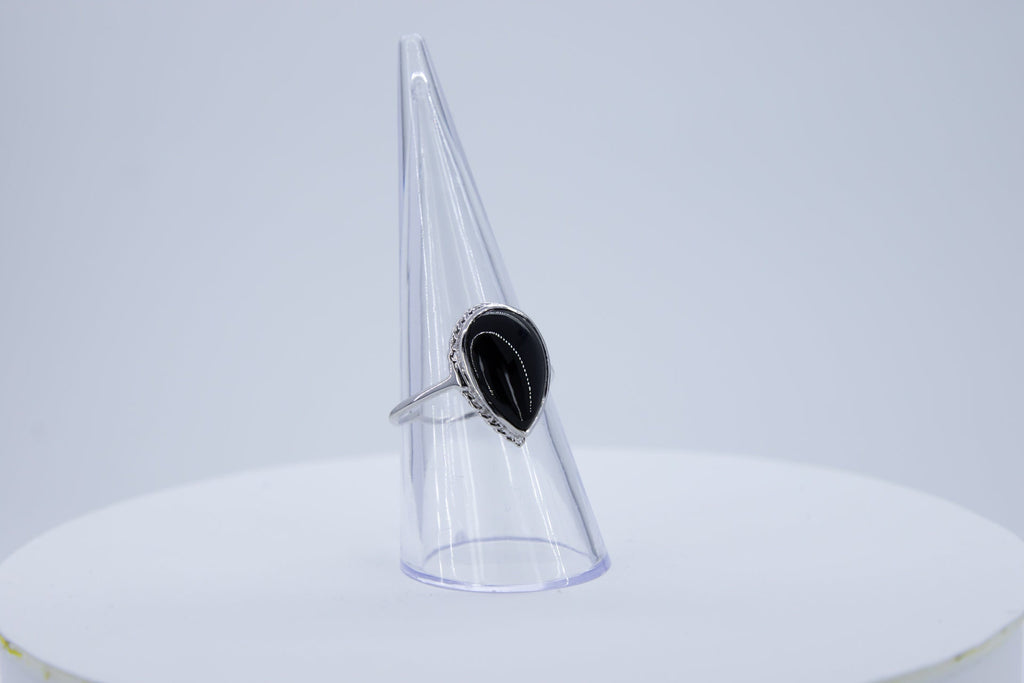 Edler 6,9 Carat schwarzer Onyx Ring Fingerring 925 Silber Grasse 58 / 8 /18,5