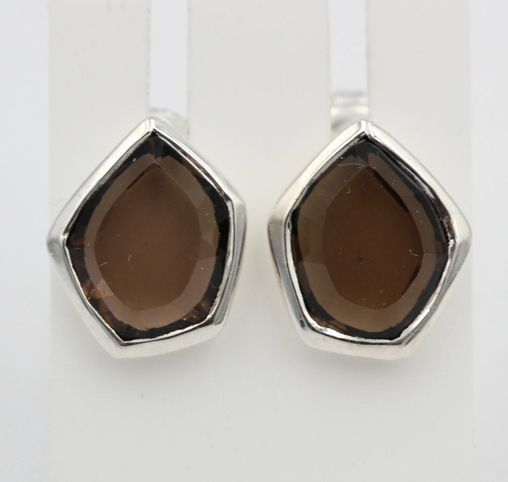 Campur Design 6,9 Carat Rauchquarz Ohstecker 925 Silber Pentagon Schliff Top