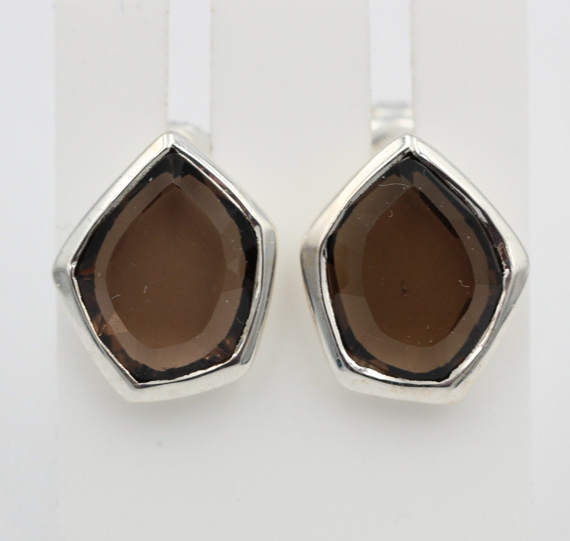 Campur Design 6,9 Carat Rauchquarz Ohstecker 925 Silber Pentagon Schliff Top