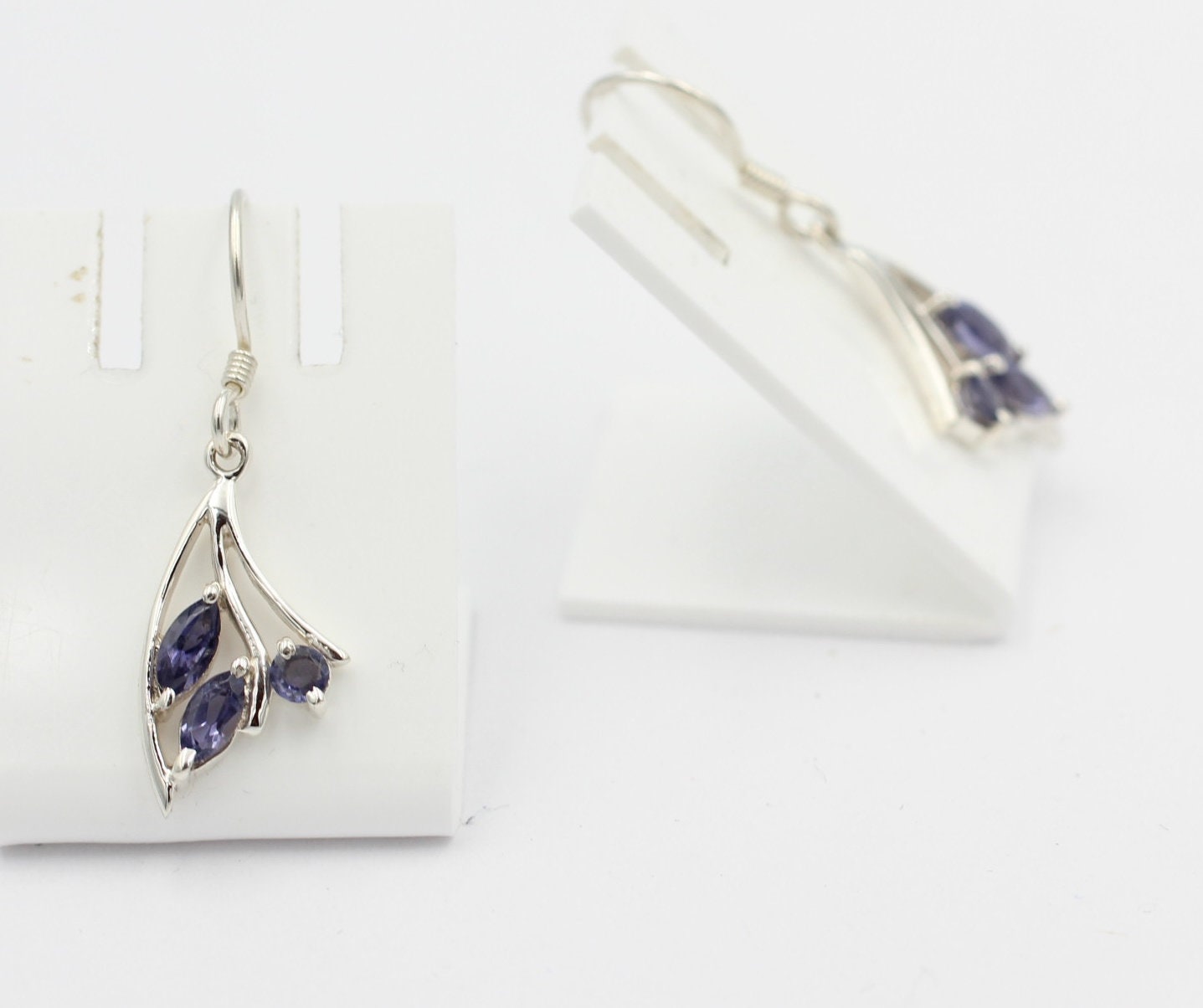 Edle 0,74 Carat Iolith Ohrhänger 925 Silber Wassersaphir Luchssaphir Ohrschmuck