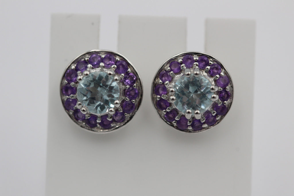 Edle 1,7 Carat Blautopas Amethyst Ohrstecker 925 Silber Edelsteinohrstecker Top