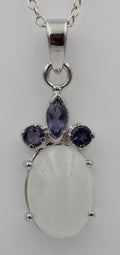 6,25 Carat Mondstein Iolith Anhänger 925 Silber Collier Kette Wassersaphir Top