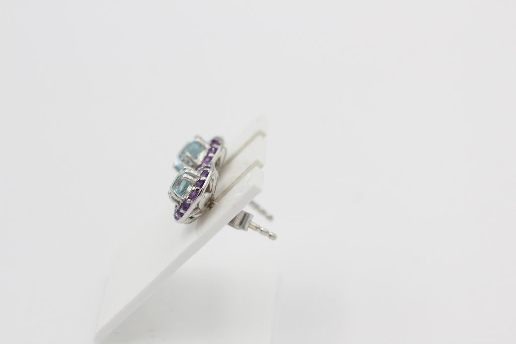 Edle 1,7 Carat Blautopas Amethyst Ohrstecker 925 Silber Edelsteinohrstecker Top