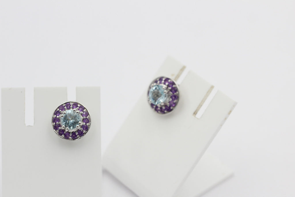 Edle 1,7 Carat Blautopas Amethyst Ohrstecker 925 Silber Edelsteinohrstecker Top