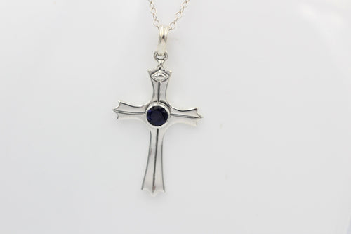 0,36 Carat Iolith Kreuz Anhänger 925 Silber Wassersaphir Luchssaphir