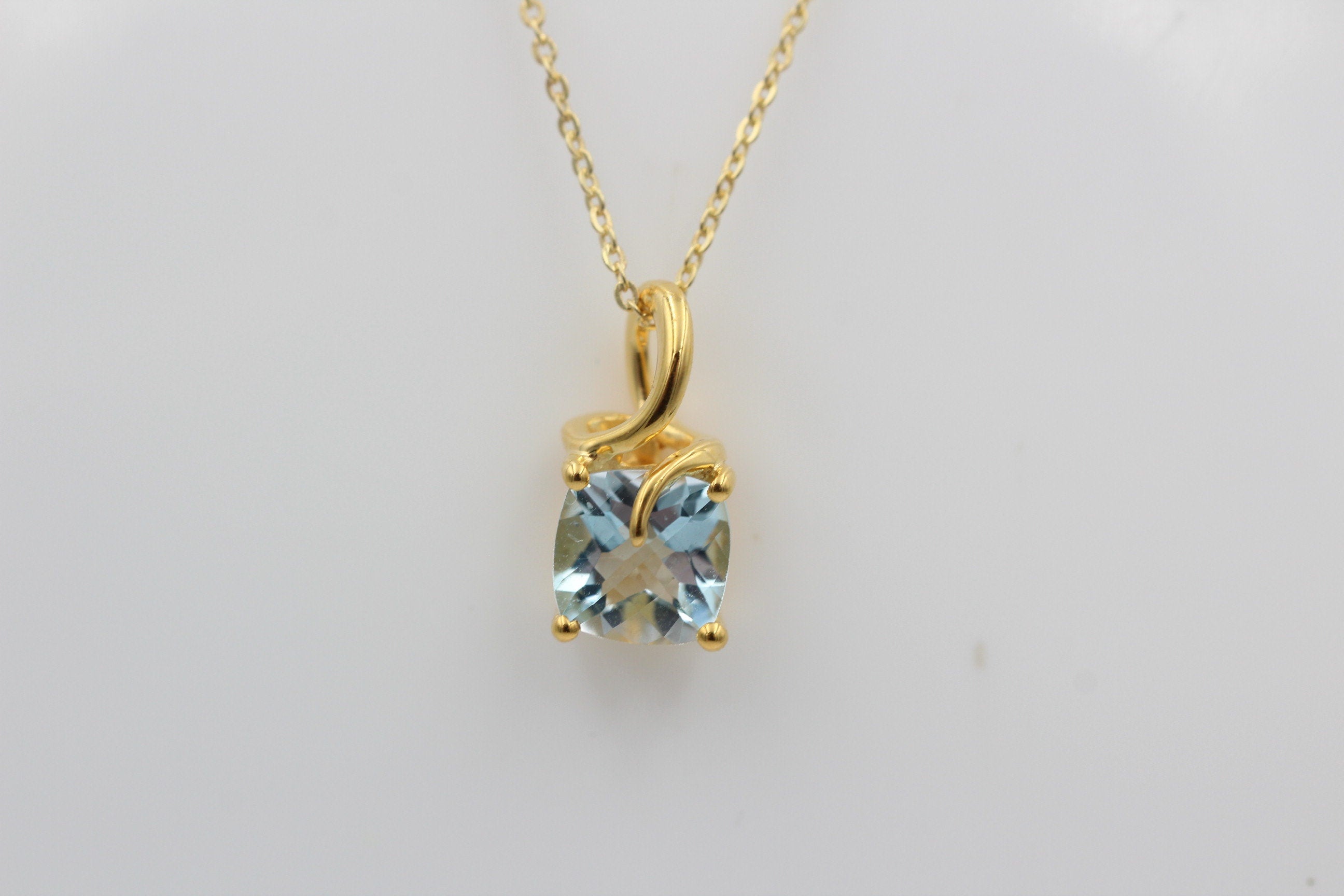 1,5 Carat Blautopas Anhänger 925 Silber  Checker Board sky blue