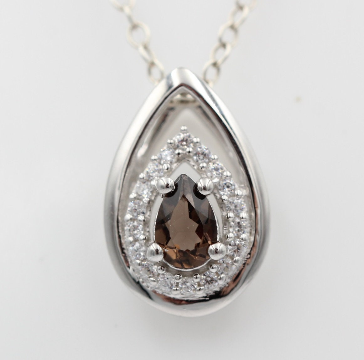 Edler 0,51 Carat Rauchquarz Anhänger 925 Silber Collier Kette brauner Edelstein
