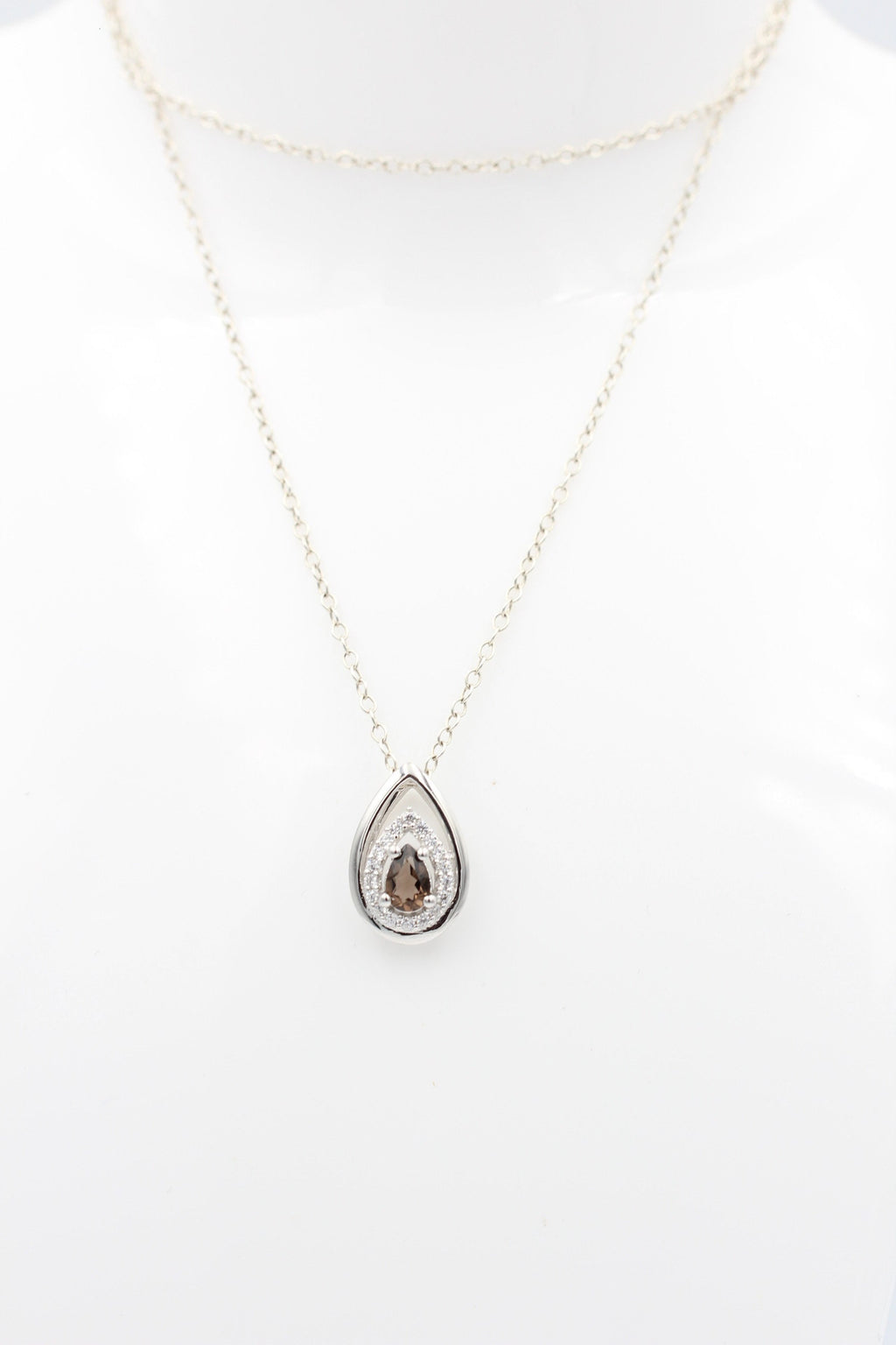 Edler 0,51 Carat Rauchquarz Anhänger 925 Silber Collier Kette brauner Edelstein