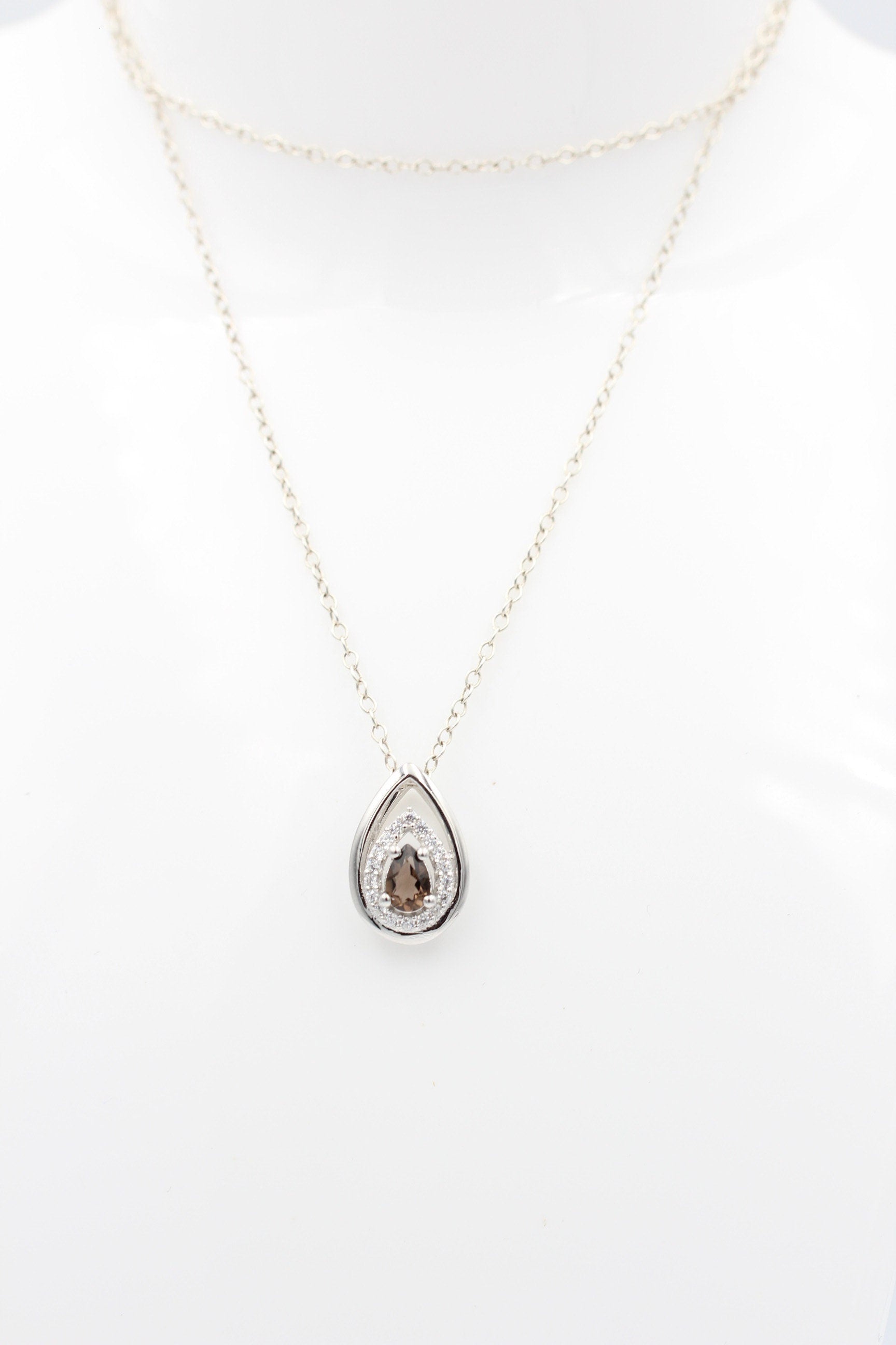 Edler 0,51 Carat Rauchquarz Anhänger 925 Silber Collier Kette brauner Edelstein