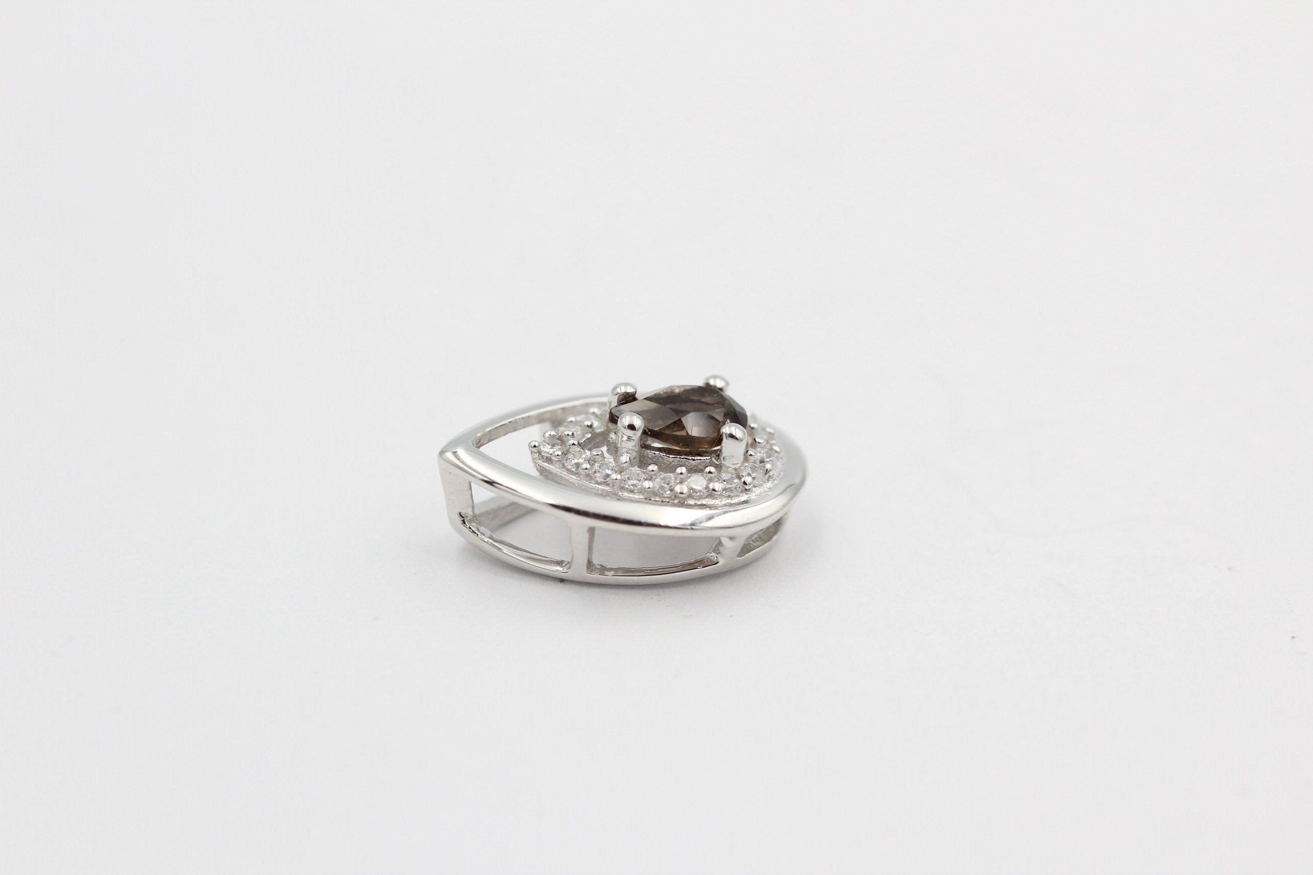 Edler 0,51 Carat Rauchquarz Anhänger 925 Silber Collier Kette brauner Edelstein