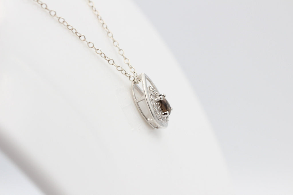 Edler 0,51 Carat Rauchquarz Anhänger 925 Silber Collier Kette brauner Edelstein