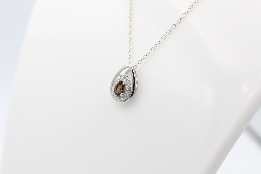 Edler 0,51 Carat Rauchquarz Anhänger 925 Silber Collier Kette brauner Edelstein