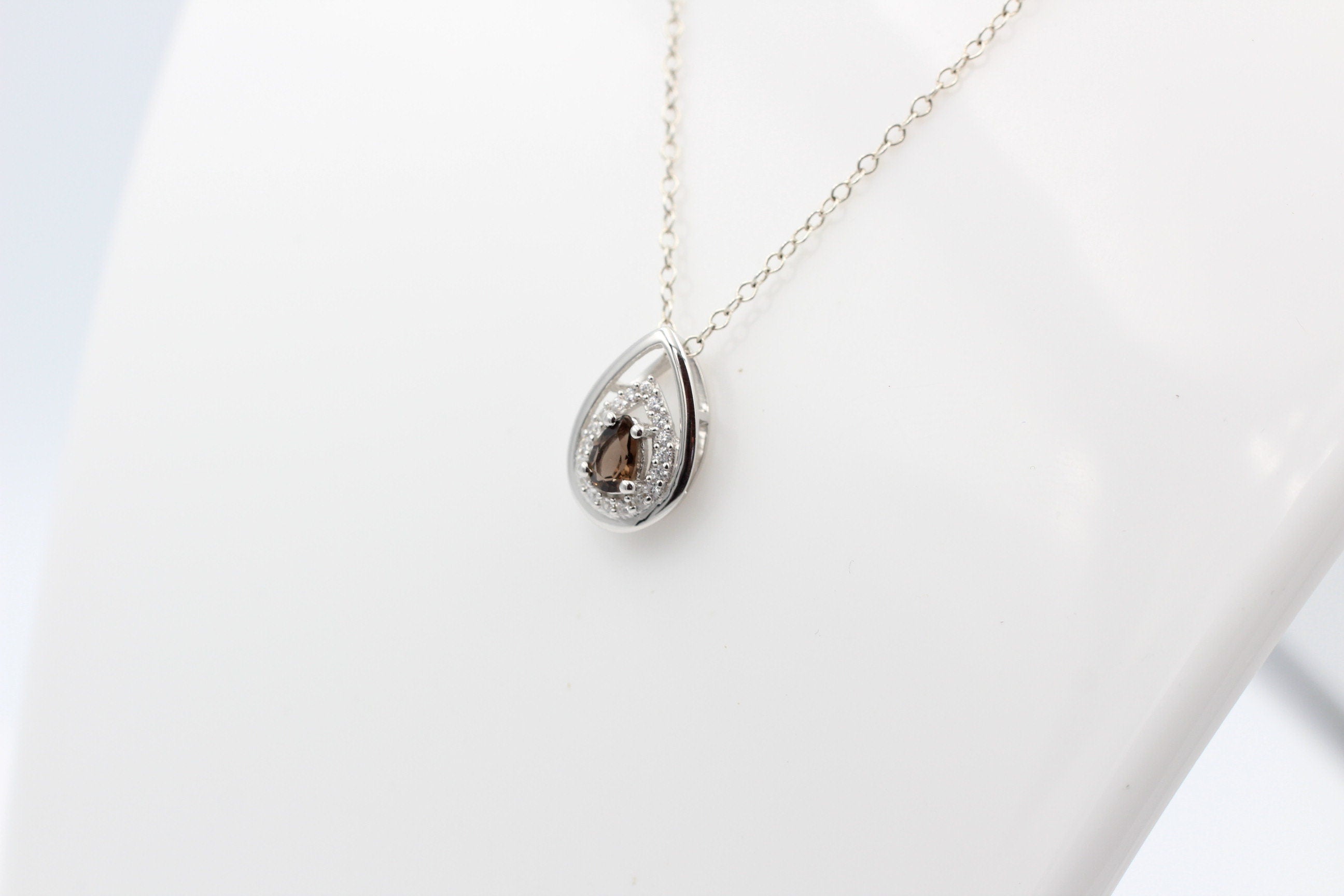 Edler 0,51 Carat Rauchquarz Anhänger 925 Silber Collier Kette brauner Edelstein