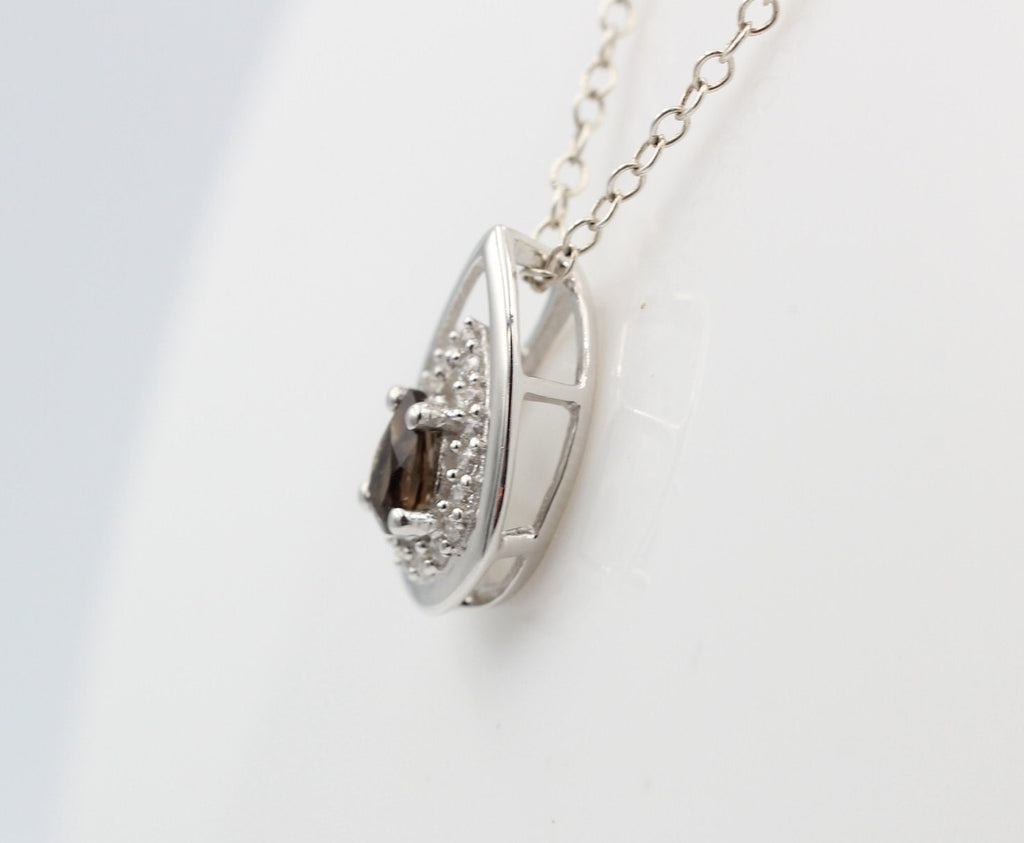 Edler 0,51 Carat Rauchquarz Anhänger 925 Silber Collier Kette brauner Edelstein