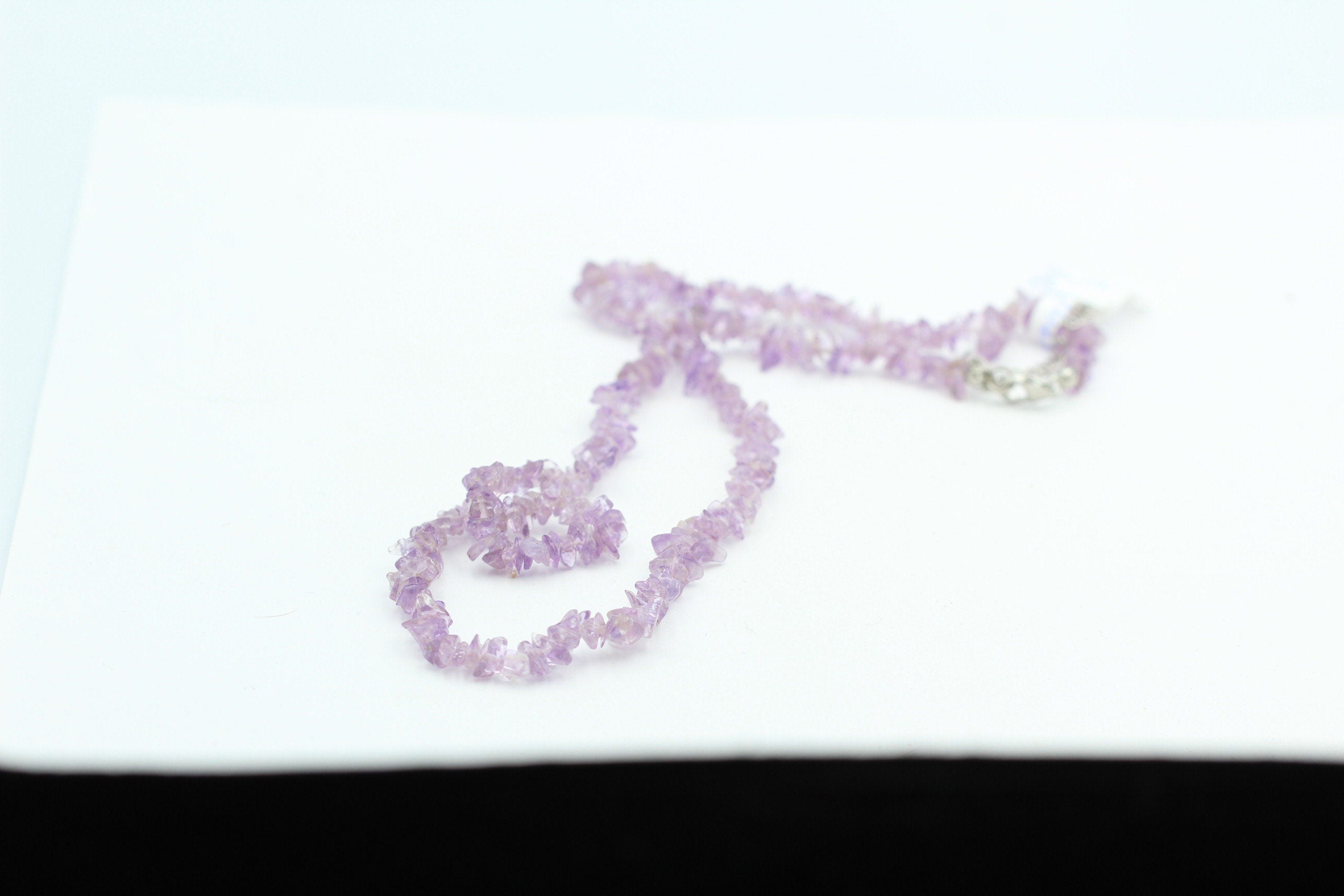38,5 Carat funkelndes pink Amethyst Collier Splitterkette 925 Silber Verlängerung