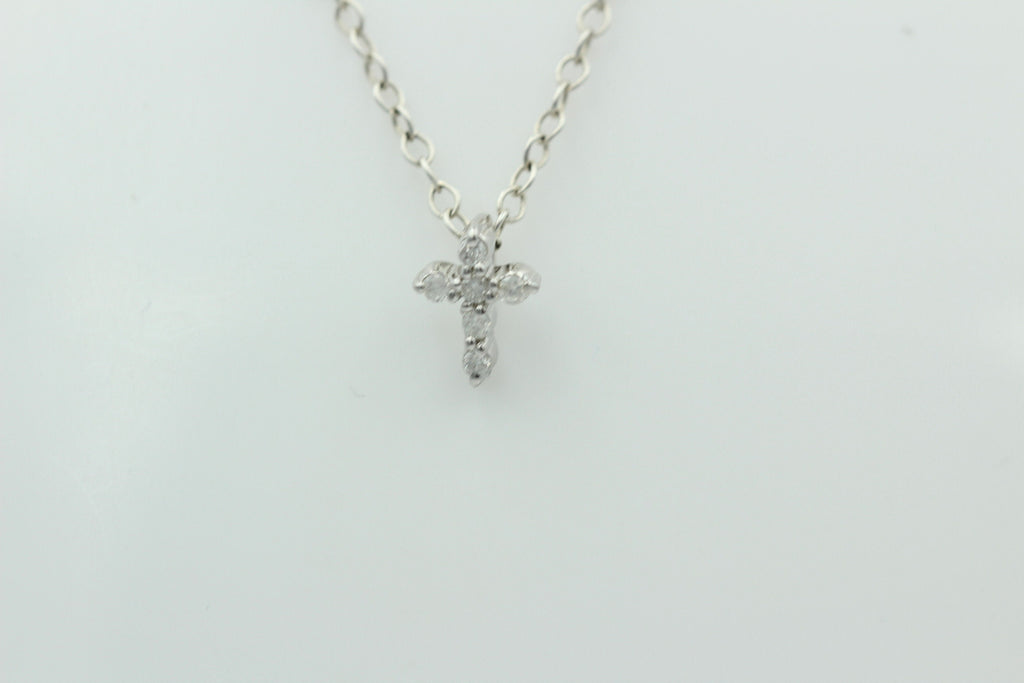 0,072 Carat weißer Diamant Kreuzanhänger 925 Silber Collier Kette I2 - I3. G-H