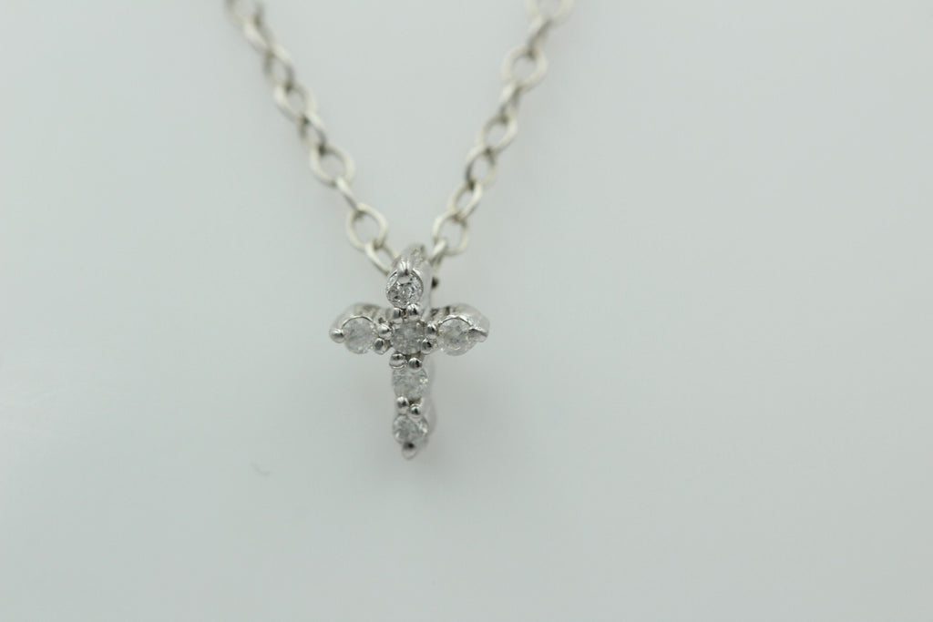 0,072 Carat weißer Diamant Kreuzanhänger 925 Silber Collier Kette I2 - I3. G-H
