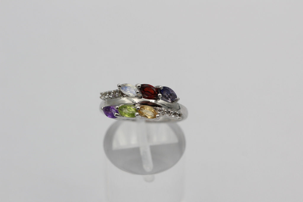 Edler 0,95 Carat Multi Edelstein Ring 925 Silber Größe 7 / 17 / 54 Edelsteinring